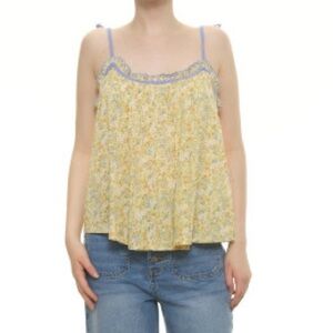 American Eagle Yellow and Blue Ruffled Top
